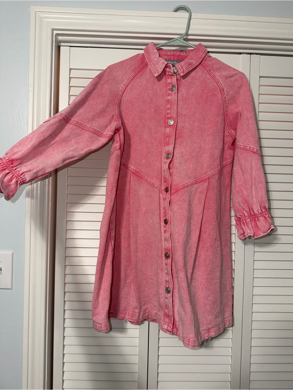 Pink Washed Button-Front Denim Mini Dress